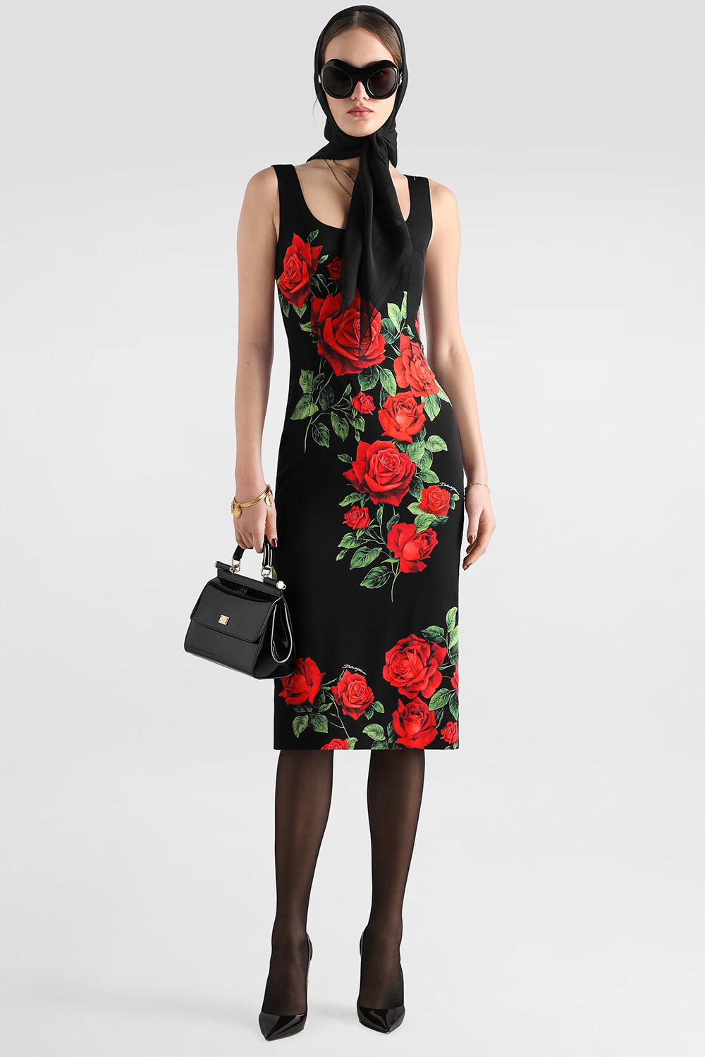 Rose Sleeveless Dress-BLACK-40-CLOTHINGDRESSCASUAL-DOLCE & GABBANA