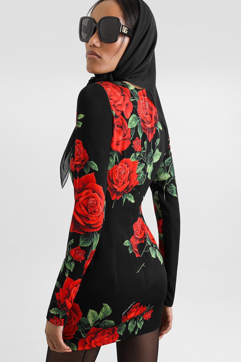 Rose Long Sleeve Dress-BLACK-40-CLOTHINGDRESSCASUAL-DOLCE & GABBANA