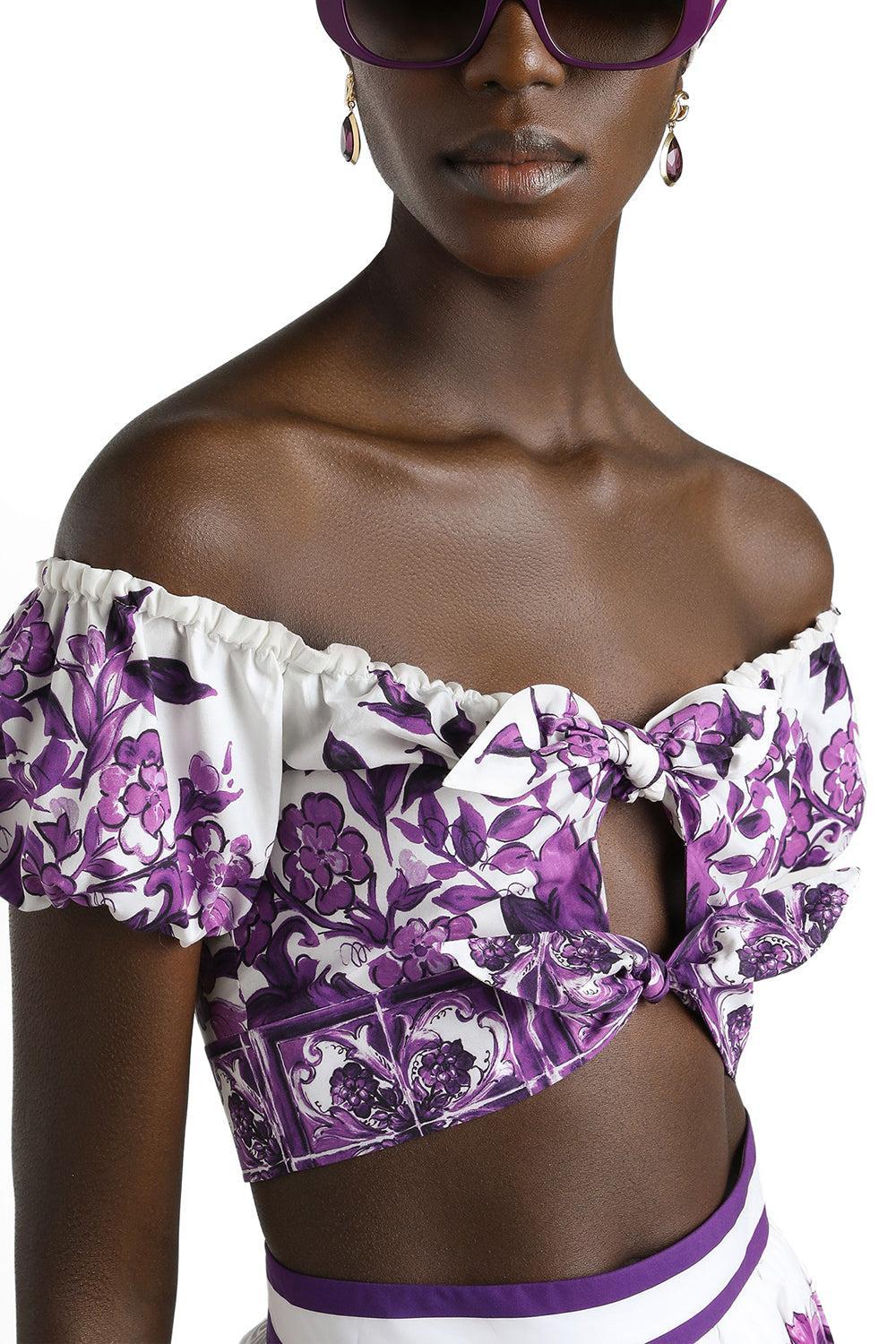 Maiolica Cropped Top-MXMAIVIO-40-CLOTHINGTOPBLOUSE-DOLCE & GABBANA