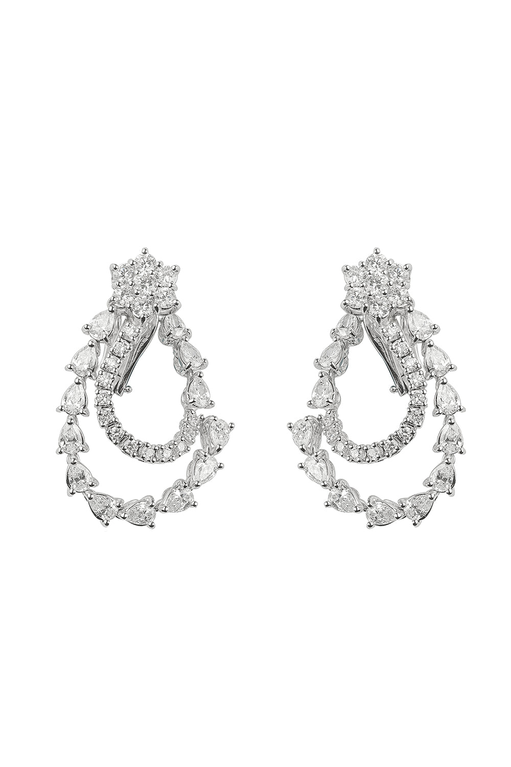 Diamond Movement Loop Earrings-WHITE GOLD-JEWELRYFINE JEWELEARRING-ZYDO