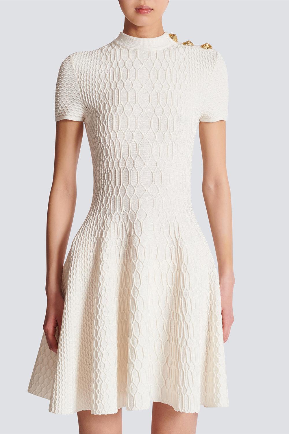 Three Button Flare Dress-NATUREL-34-CLOTHINGDRESSCASUAL-BALMAIN