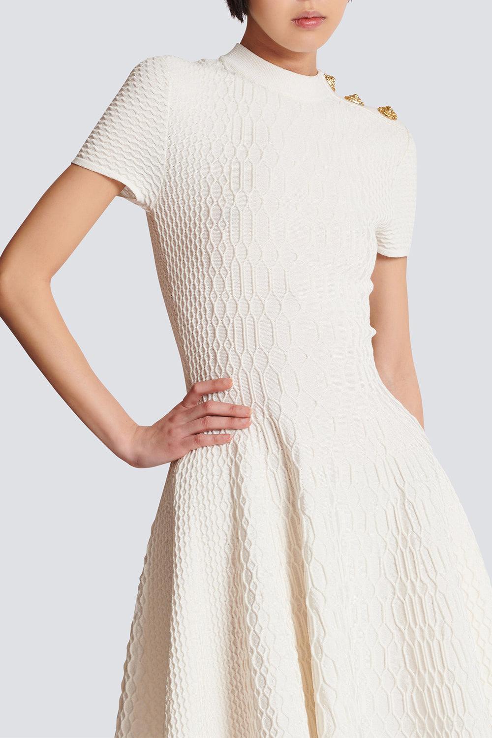 Three Button Flare Dress-NATUREL-34-CLOTHINGDRESSCASUAL-BALMAIN
