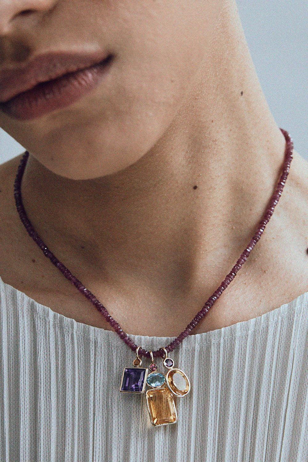 Ruby Tiny Beaded Necklace-YELLOW GOLD-16-JEWELRYBOUTIQUENECKLACE O-LIZZIE FORTUNATO FINE