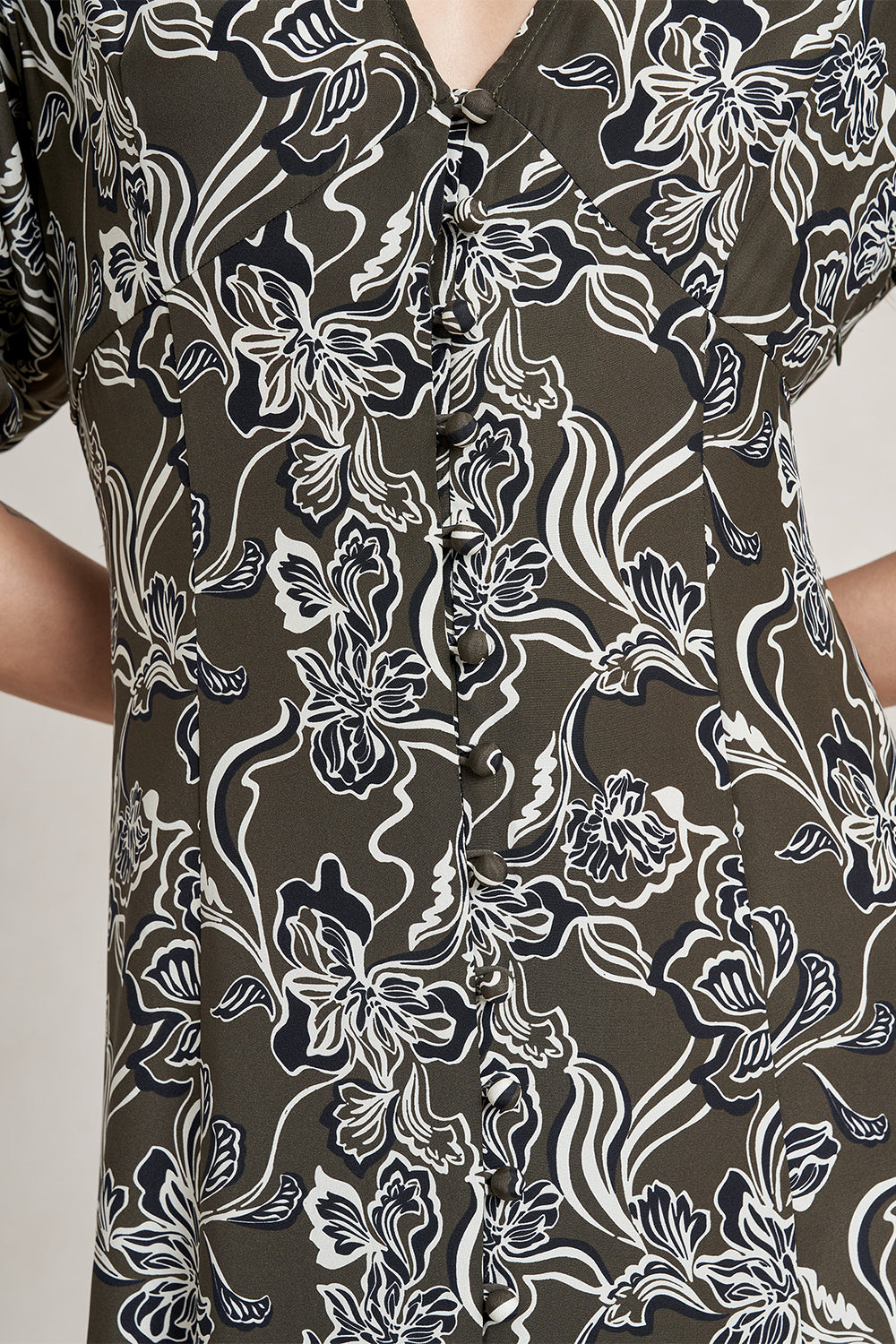 Florence Dress - Taupe Floral-FLORAL-0-CLOTHINGDRESSCASUAL-LA LIGNE