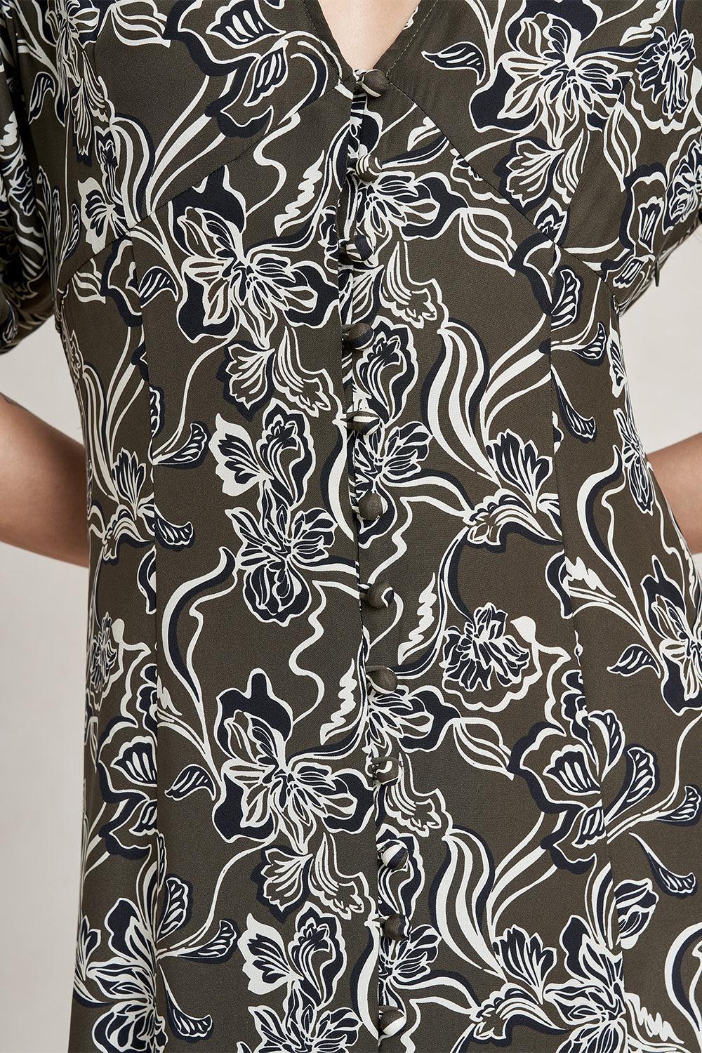 Florence Dress - Taupe Floral-FLORAL-0-CLOTHINGDRESSCASUAL-LA LIGNE