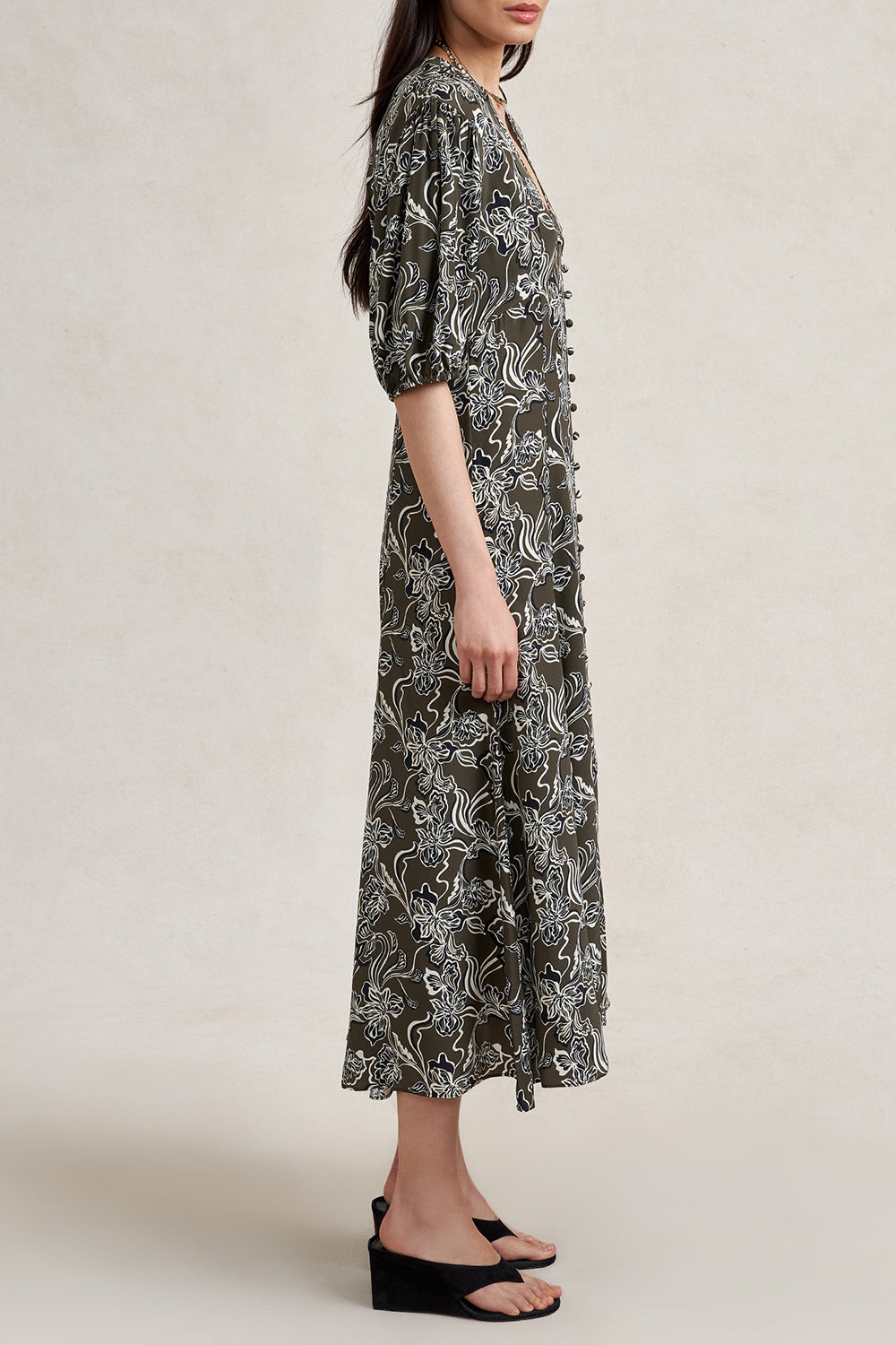 Florence Dress - Taupe Floral-FLORAL-0-CLOTHINGDRESSCASUAL-LA LIGNE