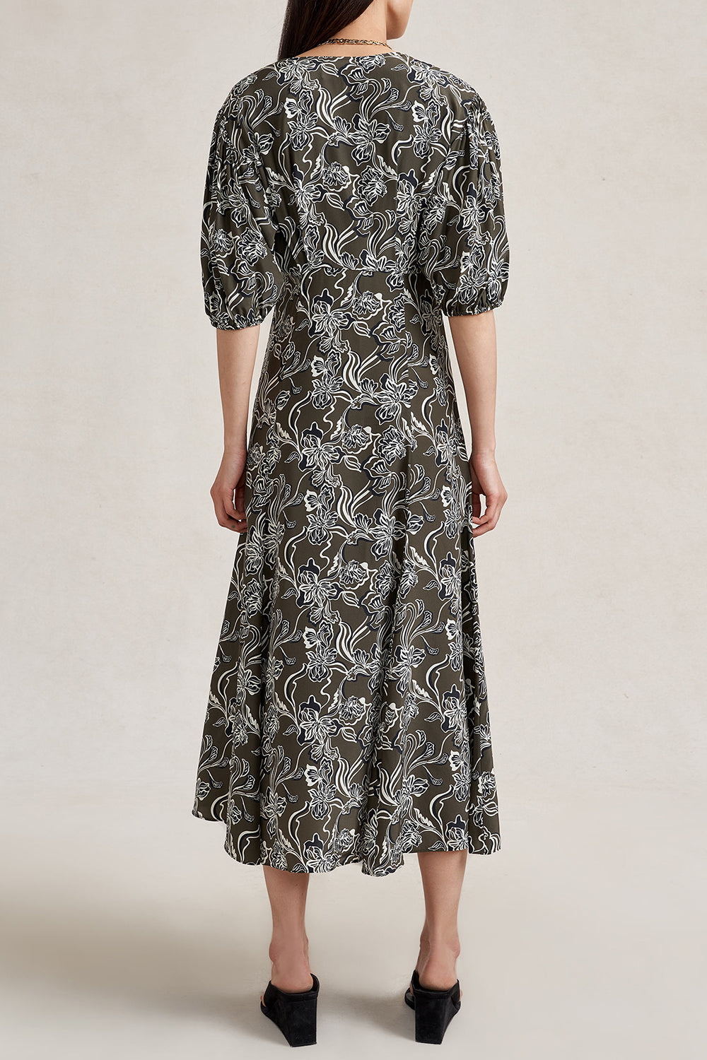 Florence Dress - Taupe Floral-FLORAL-0-CLOTHINGDRESSCASUAL-LA LIGNE