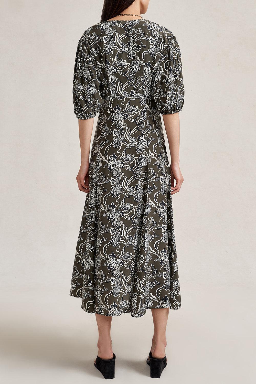 Florence Dress - Taupe Floral-FLORAL-0-CLOTHINGDRESSCASUAL-LA LIGNE