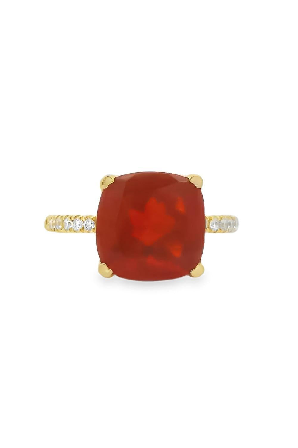 Fire Opal Diamond Cushion Ring-YELLOW GOLD-5.75-JEWELRYFINE JEWELRING-LISA NIK