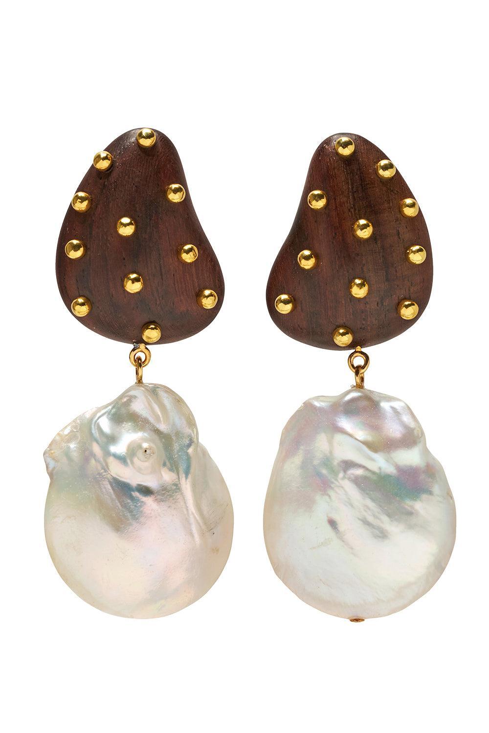Wood Pearl Orbit Earrings