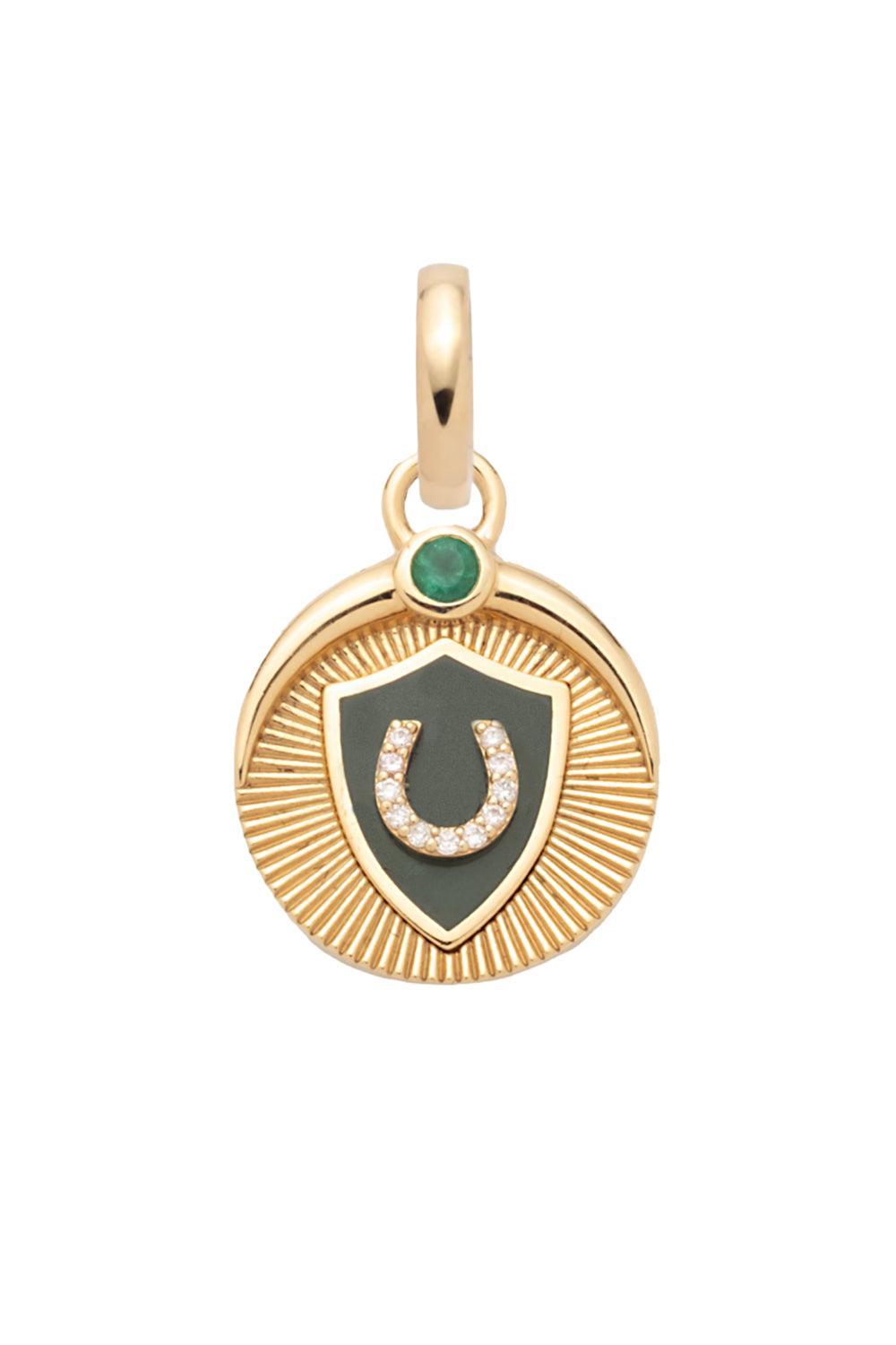 Horseshoe Protection Baby Ceramic Medallion-YELLOW GOLD-JEWELRYFINE JEWELPENDANT-FOUNDRAE