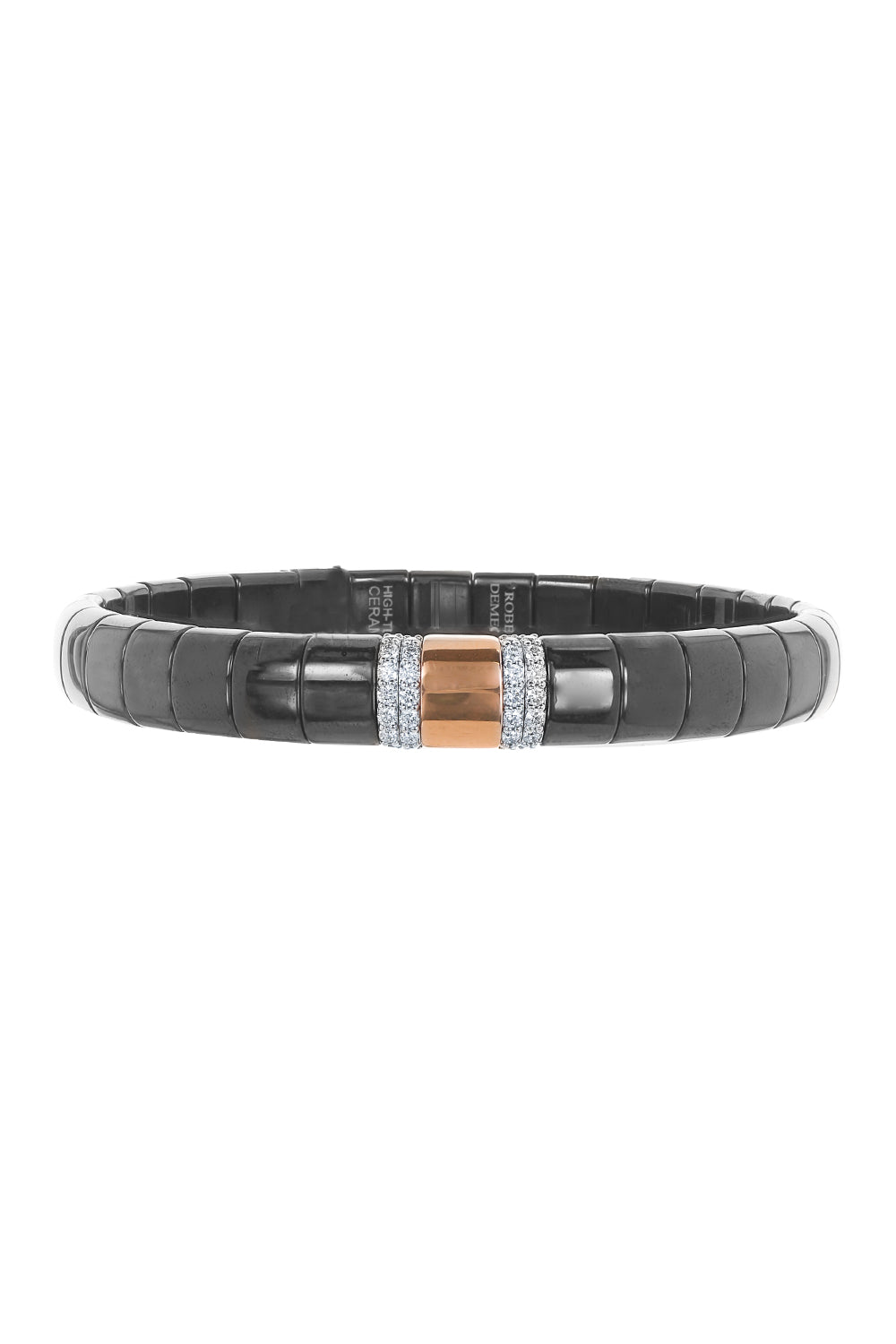 Four Diamond Section Large Black Pura Stretch Bracelet-ROSE GOLD-JEWELRYFINE JEWELBRACELET O-ROBERTO DEMEGLIO