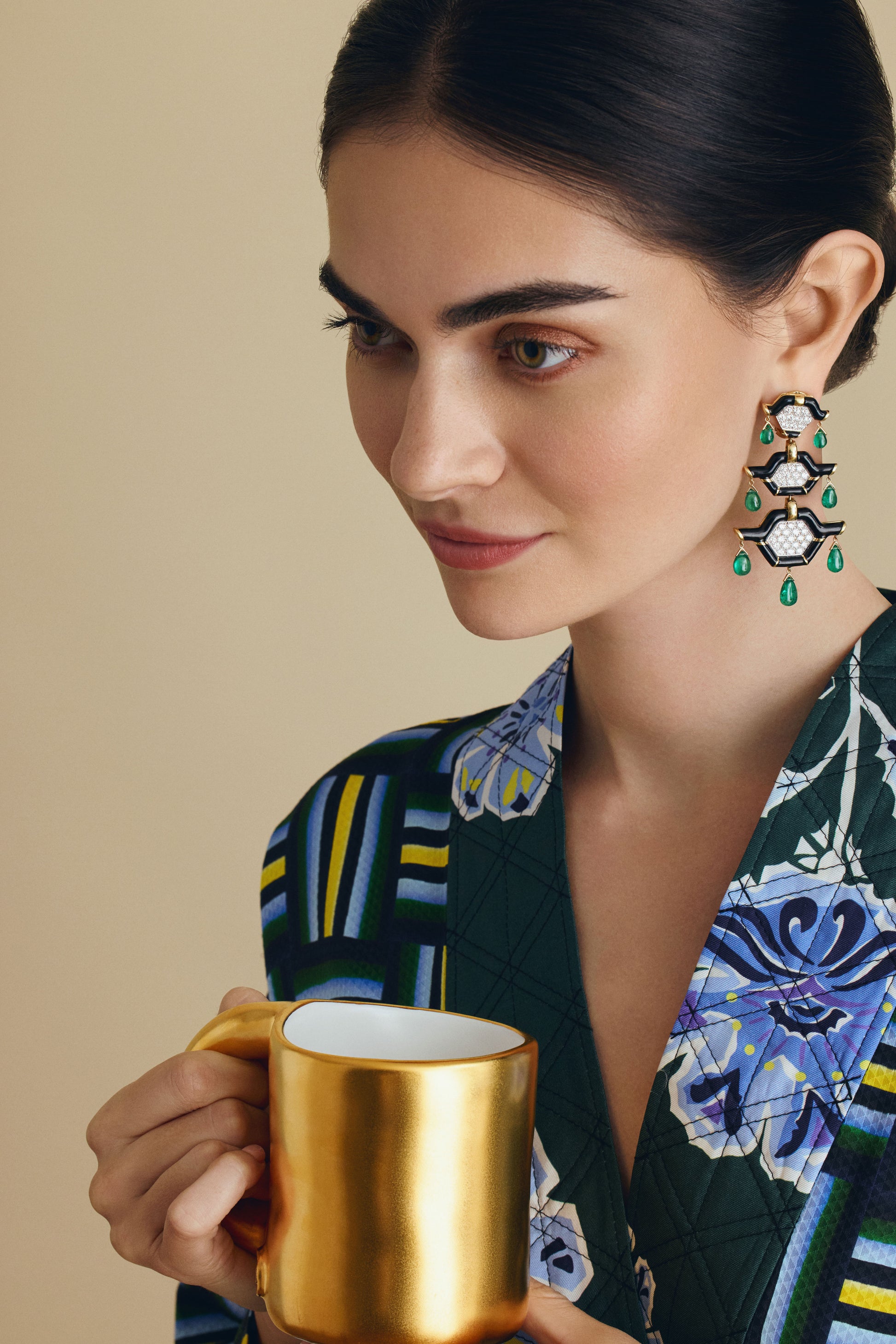 Triple Pagoda Earrings-YELLOW GOLD-JEWELRYFINE JEWELEARRING-DAVID WEBB