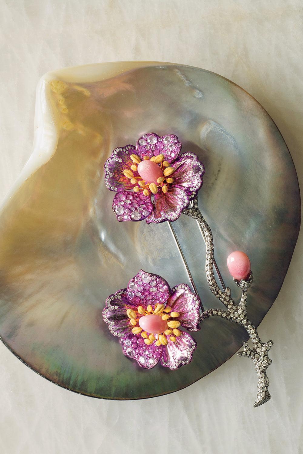 Elemento Pearl Sapphire Brooch-TITANIUM-JEWELRYFINE JEWELPIN-SABOO FINE JEWELS