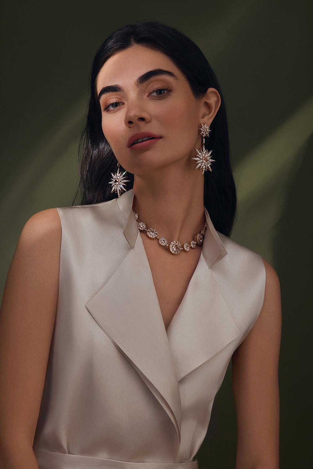 Double Star Drop Earrings-ROSE GOLD-JEWELRYFINE JEWELEARRING-SELIM MOUZANNAR