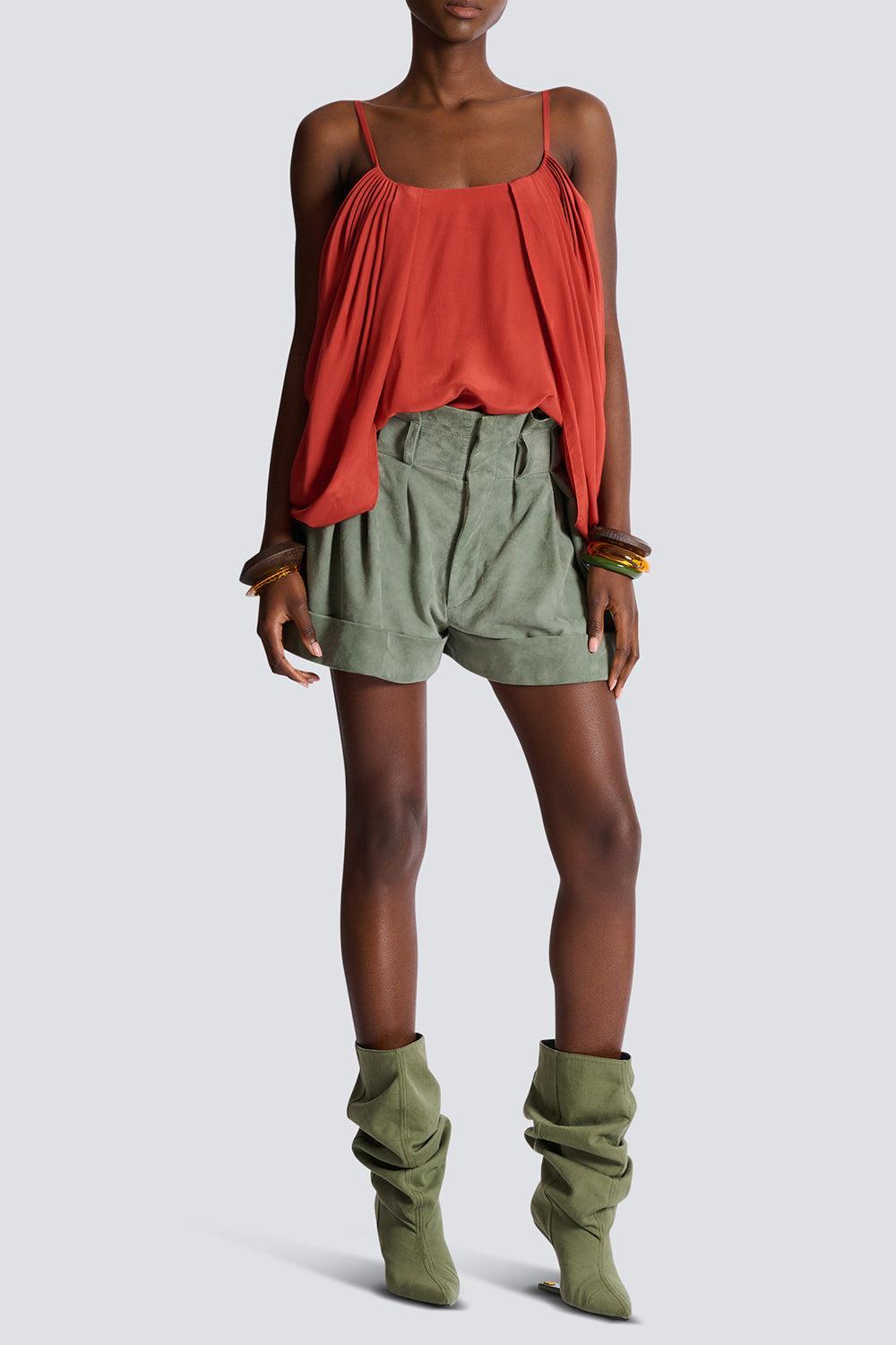 Thin Strap Drape Top-RED-36-CLOTHINGTOPBLOUSE-BALMAIN