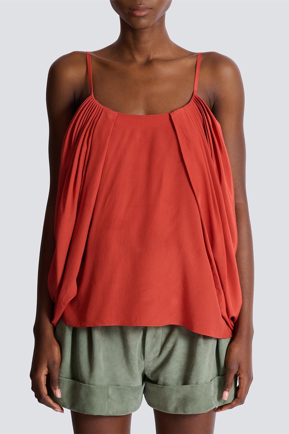 Thin Strap Drape Top-RED-36-CLOTHINGTOPBLOUSE-BALMAIN