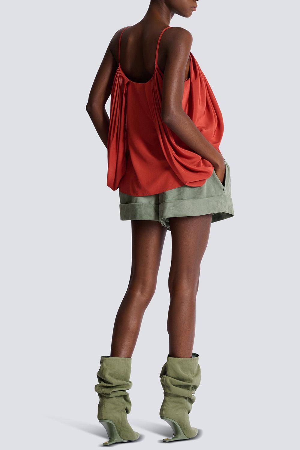 Thin Strap Drape Top-RED-36-CLOTHINGTOPBLOUSE-BALMAIN