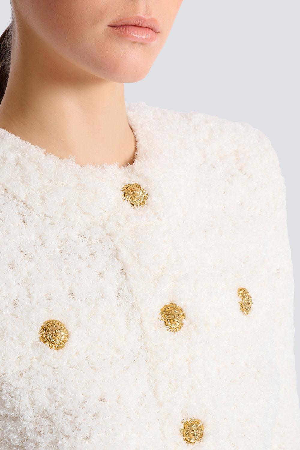 Short Sleeve Button Light Knit Cardigan-CREAM-34-CLOTHINGTOPCARDIGAN-BALMAIN