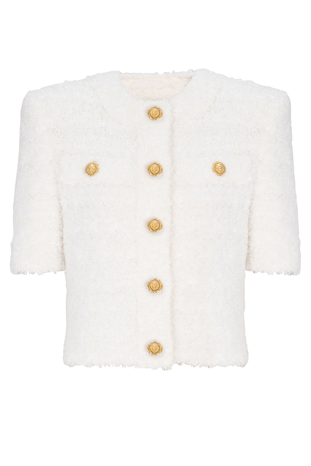 Short Sleeve Button Light Knit Cardigan-CREAM-34-CLOTHINGTOPCARDIGAN-BALMAIN
