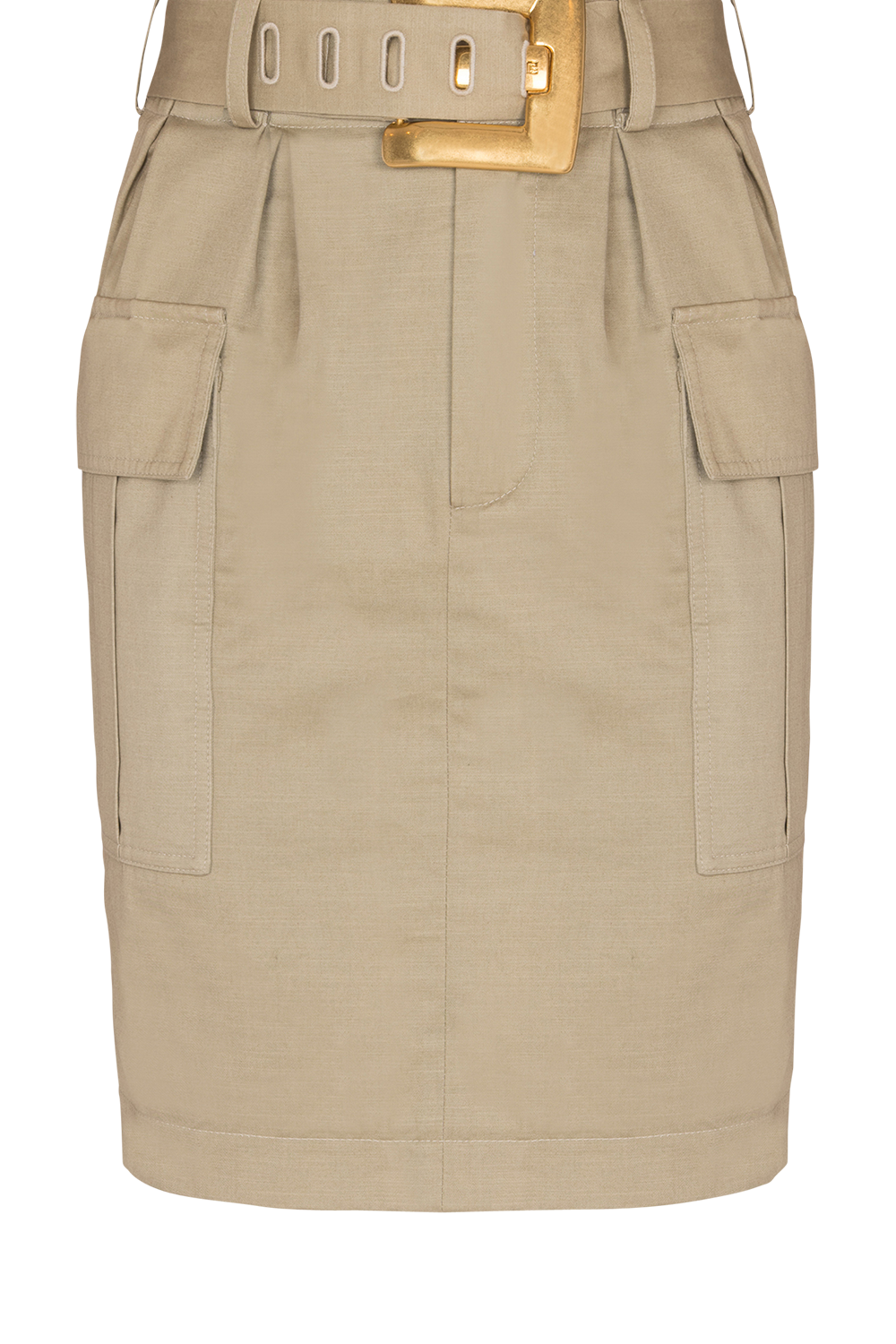 Two Pocket Belt Skirt-BROWN-36-CLOTHINGSKIRTMINI-BALMAIN