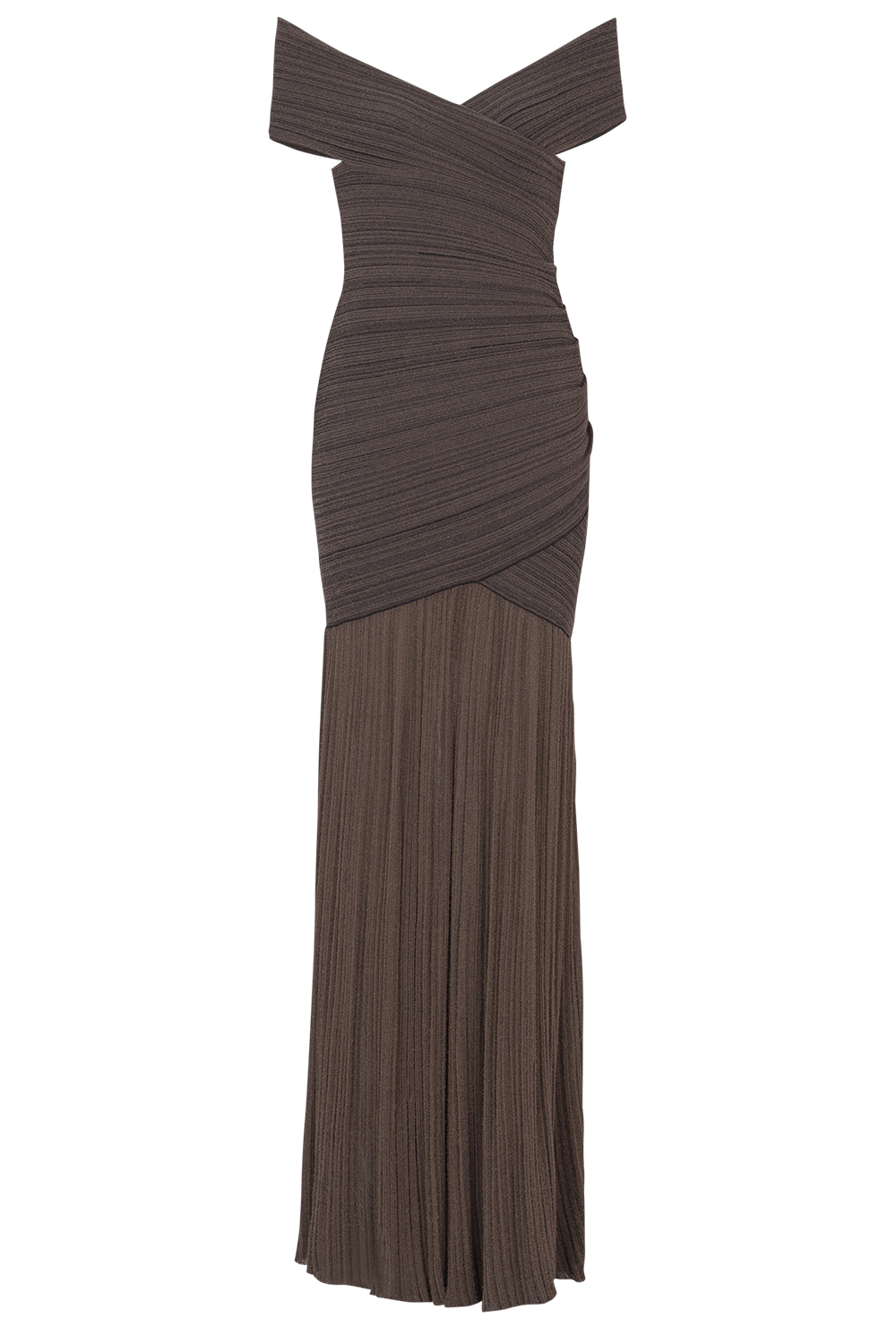 Off The Shoulder Light Knit Dress-BROWN-34-CLOTHINGDRESSCOCKTAIL-BALMAIN