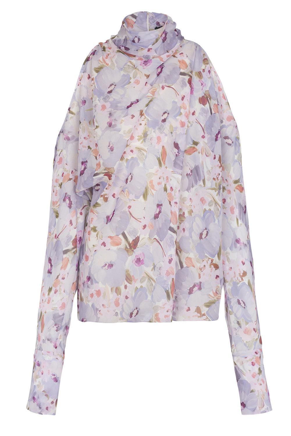Open Shoulder Flower Blouse-BLNVIOMR-36-CLOTHINGTOPBLOUSE-BALMAIN