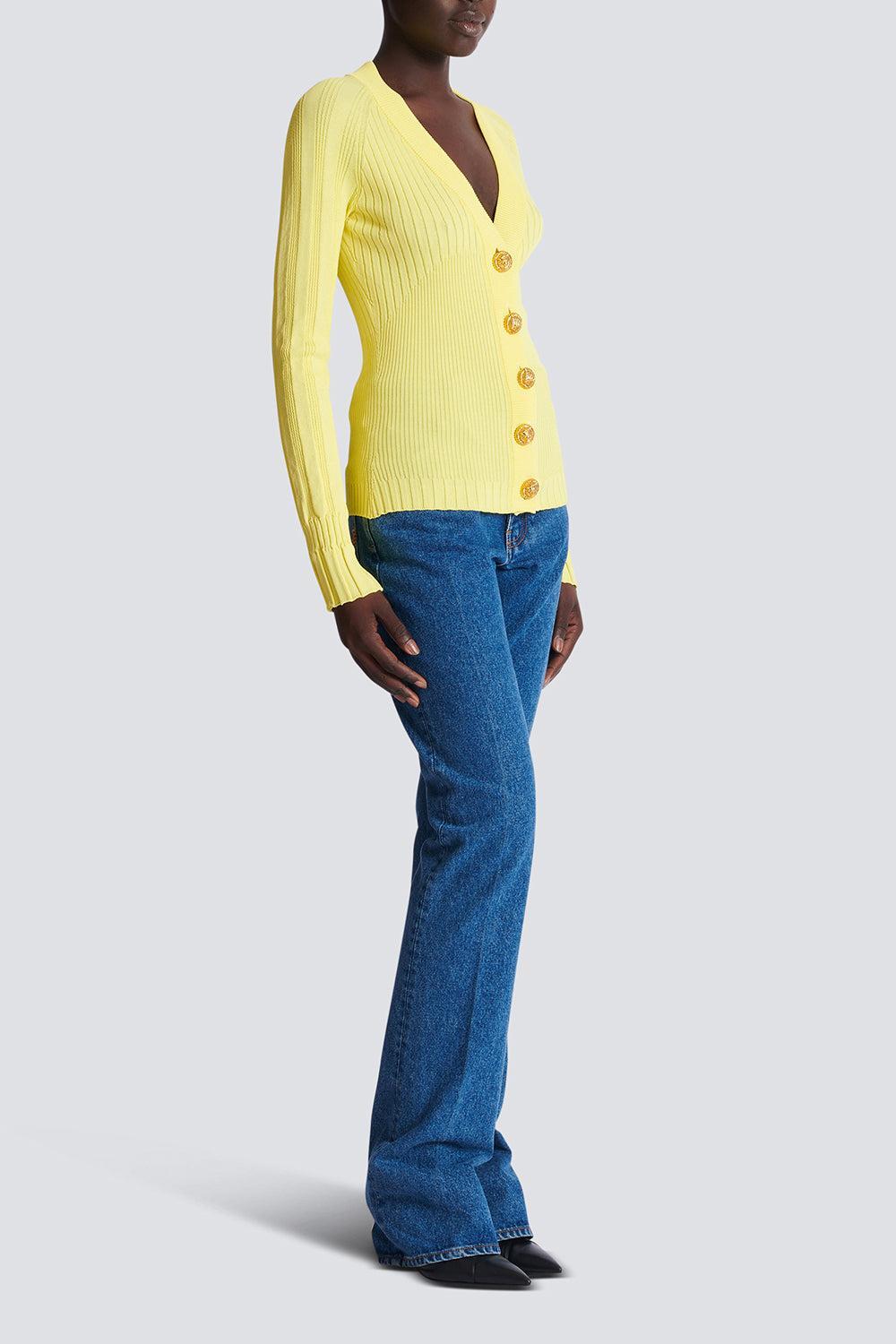 V Neck Light Button Knit Cardigan-JAUNE-34-CLOTHINGTOPCARDIGAN-BALMAIN