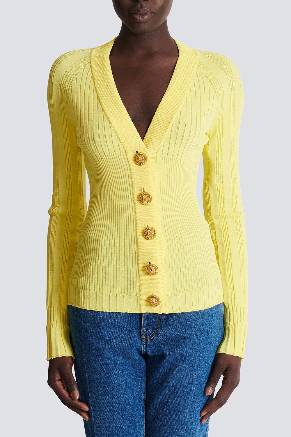 V Neck Light Button Knit Cardigan-JAUNE-34-CLOTHINGTOPCARDIGAN-BALMAIN