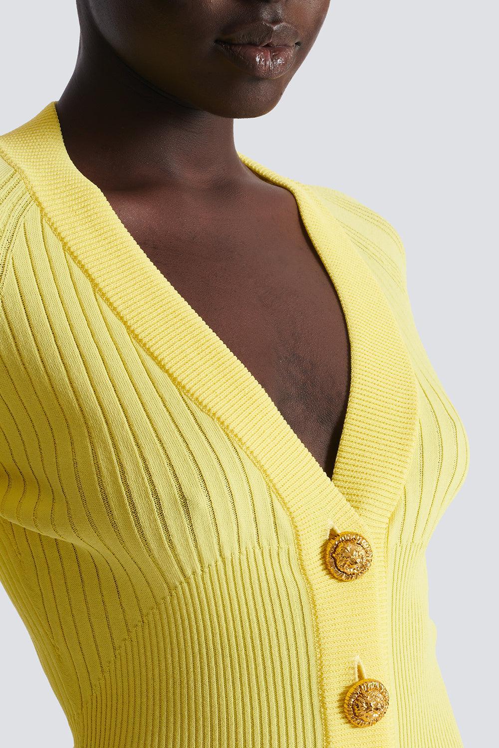 V Neck Light Button Knit Cardigan-JAUNE-34-CLOTHINGTOPCARDIGAN-BALMAIN