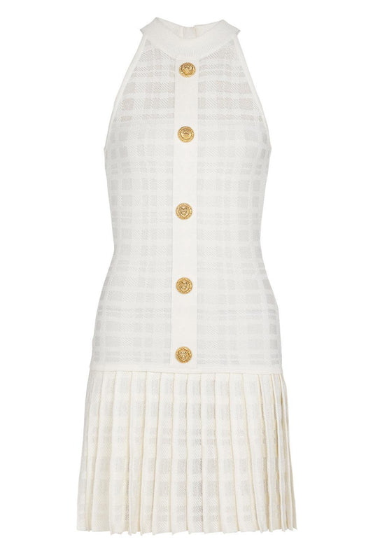 Tartan Tattoo Dress-NATUREL-36-CLOTHINGDRESSCASUAL-BALMAIN