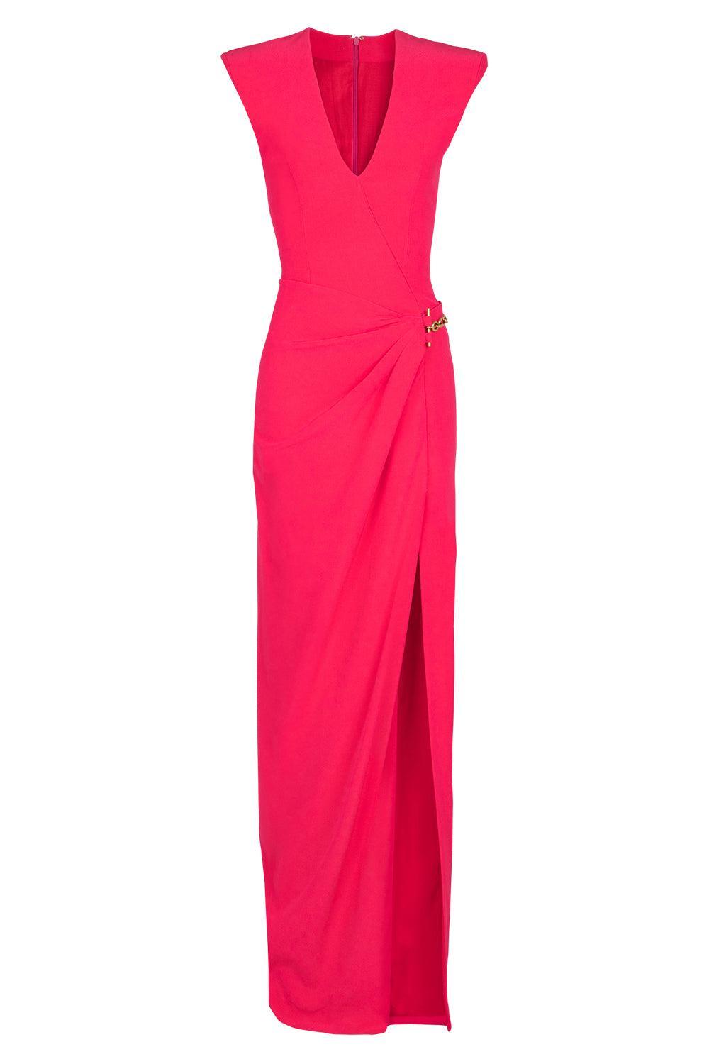 Sleevless Detail Slit Long Dress-FUCHSIA-36-CLOTHINGDRESSCOCKTAIL-BALMAIN
