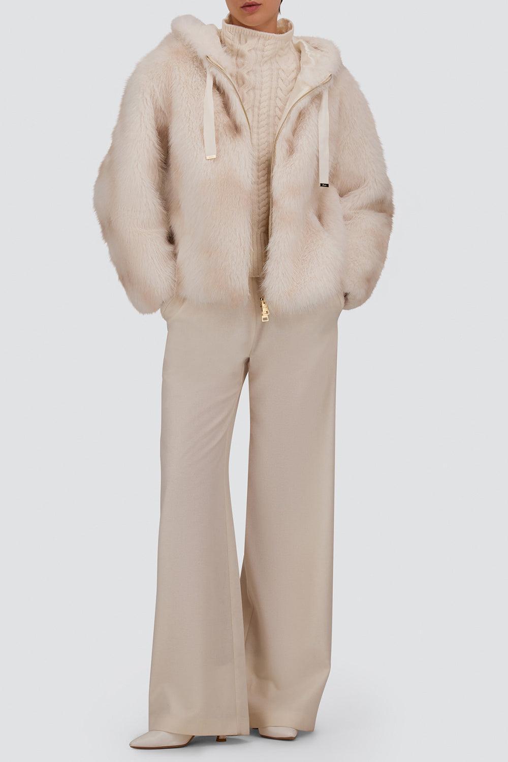 Faux Lynx Fur Hooded Jacket-WHITE-36-CLOTHINGJACKETCASUAL-HERNO