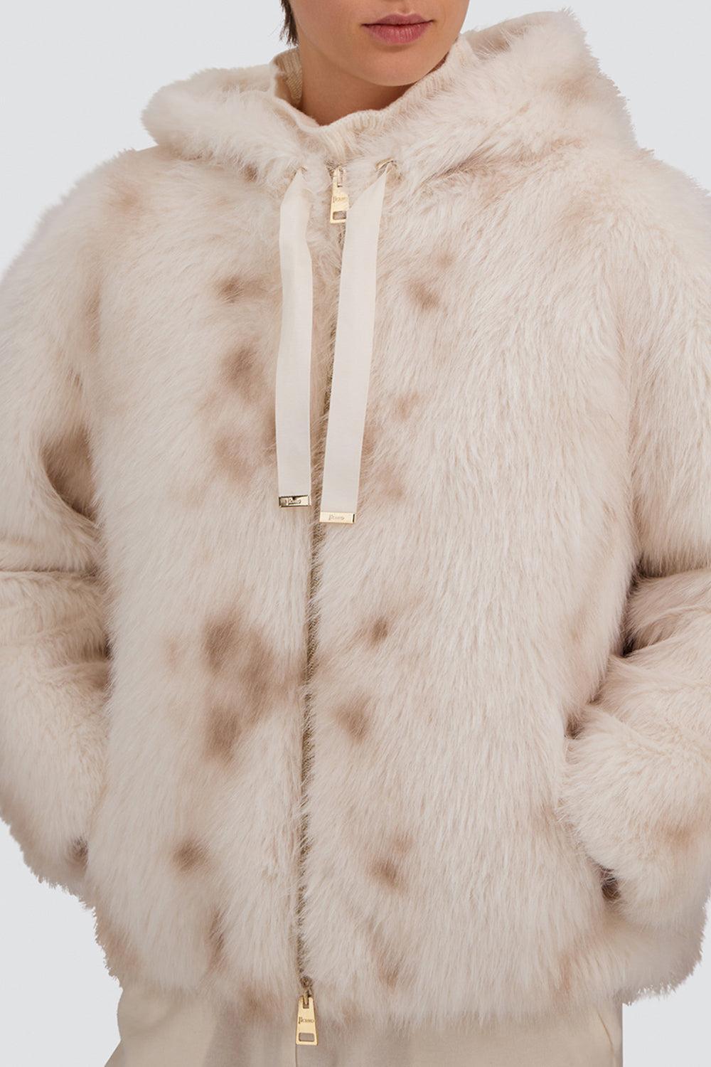 Faux Lynx Fur Hooded Jacket-WHITE-36-CLOTHINGJACKETCASUAL-HERNO