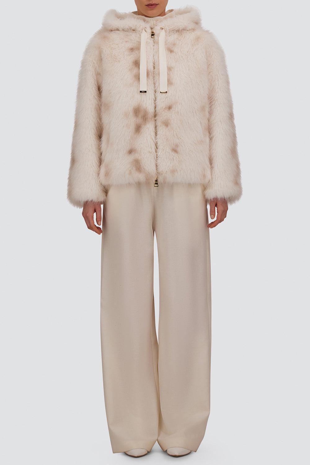 Faux Lynx Fur Hooded Jacket-WHITE-36-CLOTHINGJACKETCASUAL-HERNO
