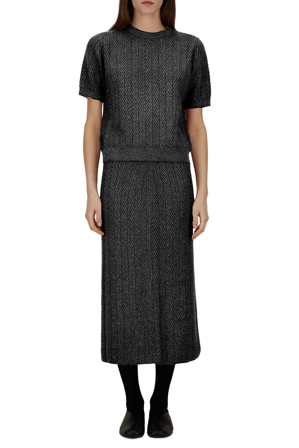 Shiny Herringbone Skirt-FERRO-XS-CLOTHINGSKIRTMIDI-HERNO