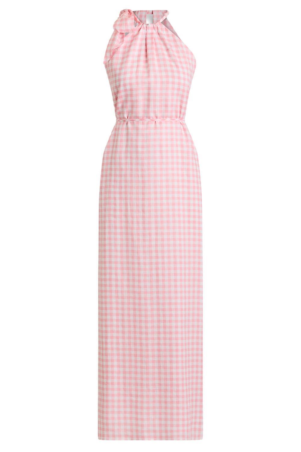 Tie Neck Dress - Pink White-PINK-2-CLOTHINGDRESSCASUAL-SCANLAN THEODORE