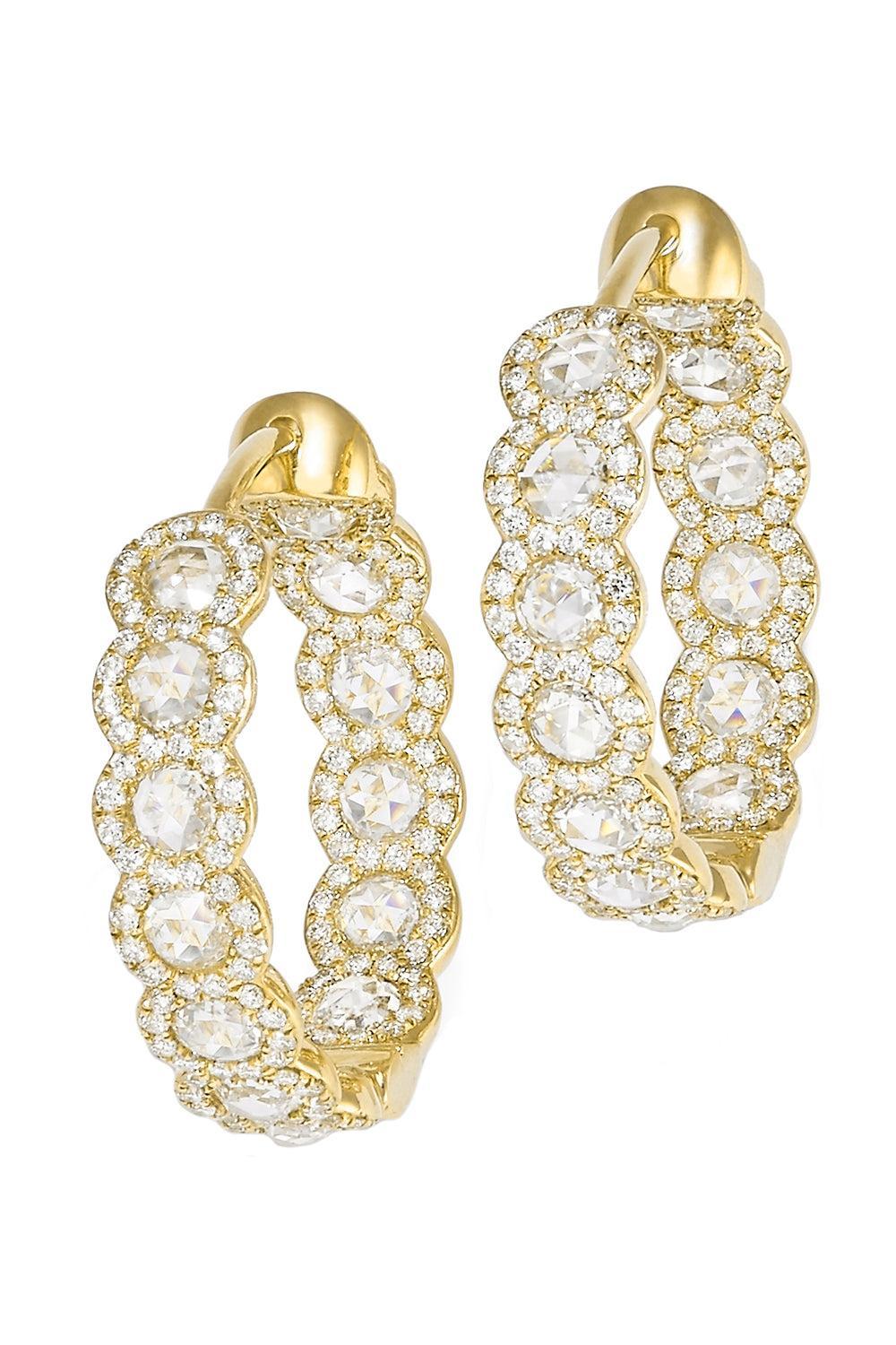 Diamond Scallop Mini Hoop Earrings-YELLOW GOLD-JEWELRYFINE JEWELEARRING-64 FACETS