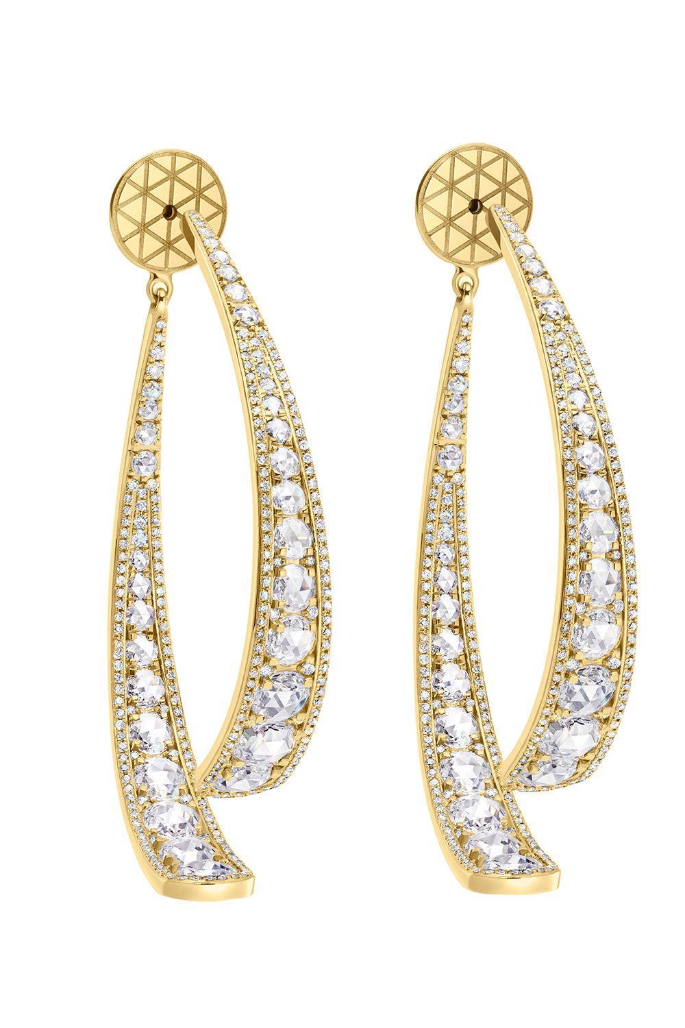 Diamond Linear Broken Hoop Earrings-YELLOW GOLD-JEWELRYFINE JEWELEARRING-64 FACETS