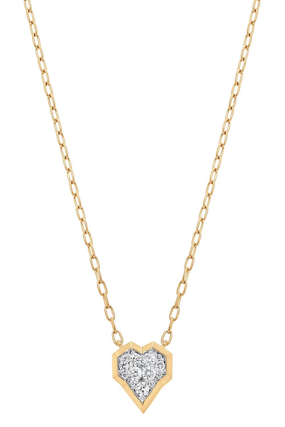 Diamond Honey Comb Heart Necklace-YELLOW GOLD-JEWELRYFINE JEWELNECKLACE O-SARA WEINSTOCK
