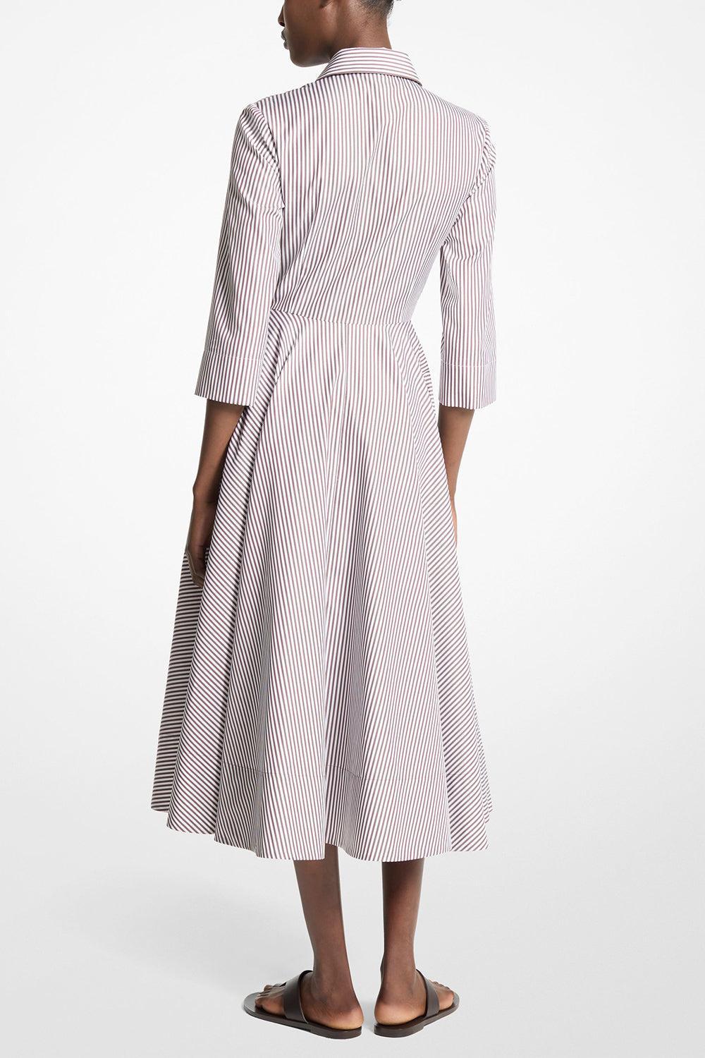 Short Sleeve Shirt Dress-MOCHA/OPTIC WHITE-2-CLOTHINGDRESSCASUAL-MICHAEL KORS COLLECTION