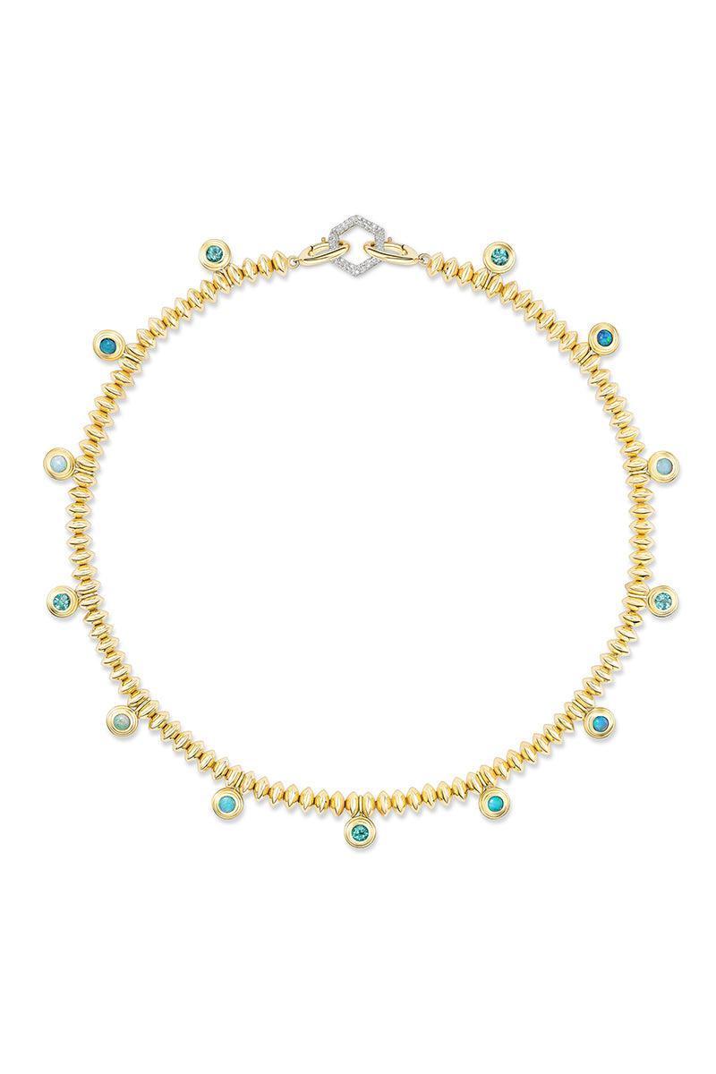 Knife Edge Paraiba Opal Link Necklace-YELLOW GOLD-16-JEWELRYFINE JEWELNECKLACE O-HARWELL GODFREY