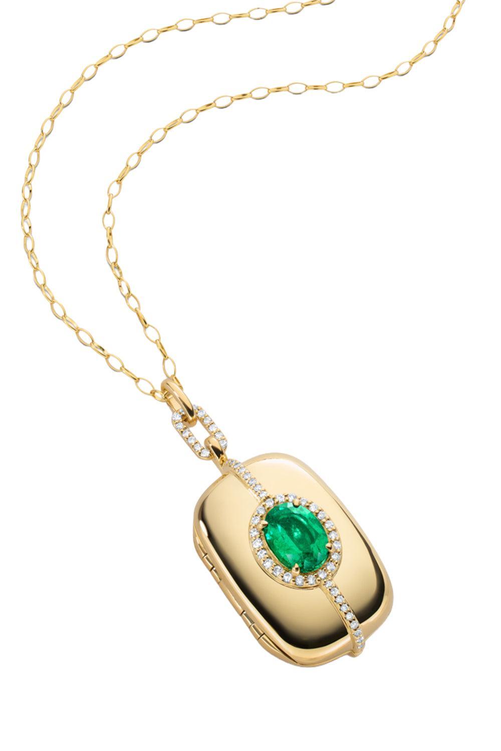 Emerald Diamond Locket Necklace-YELLOW GOLD-20-JEWELRYFINE JEWELNECKLACE O-MONICA RICH KOSANN