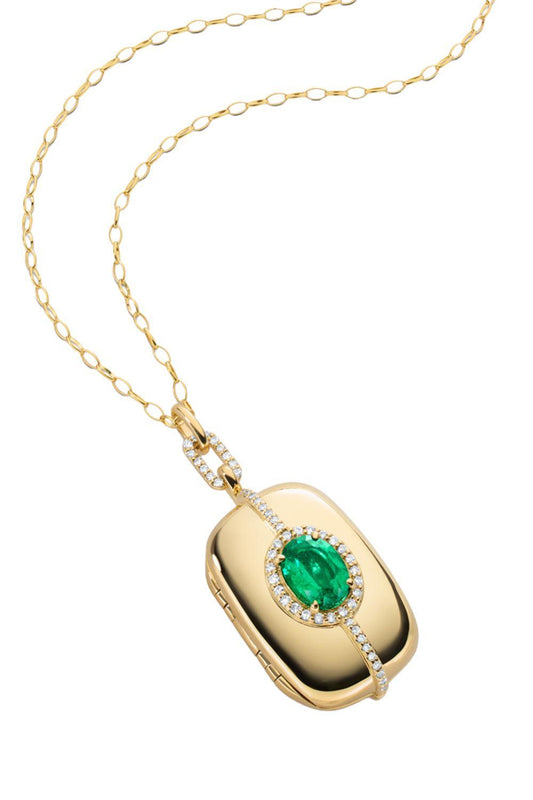 Emerald Diamond Locket Necklace-YELLOW GOLD-20-JEWELRYFINE JEWELNECKLACE O-MONICA RICH KOSANN