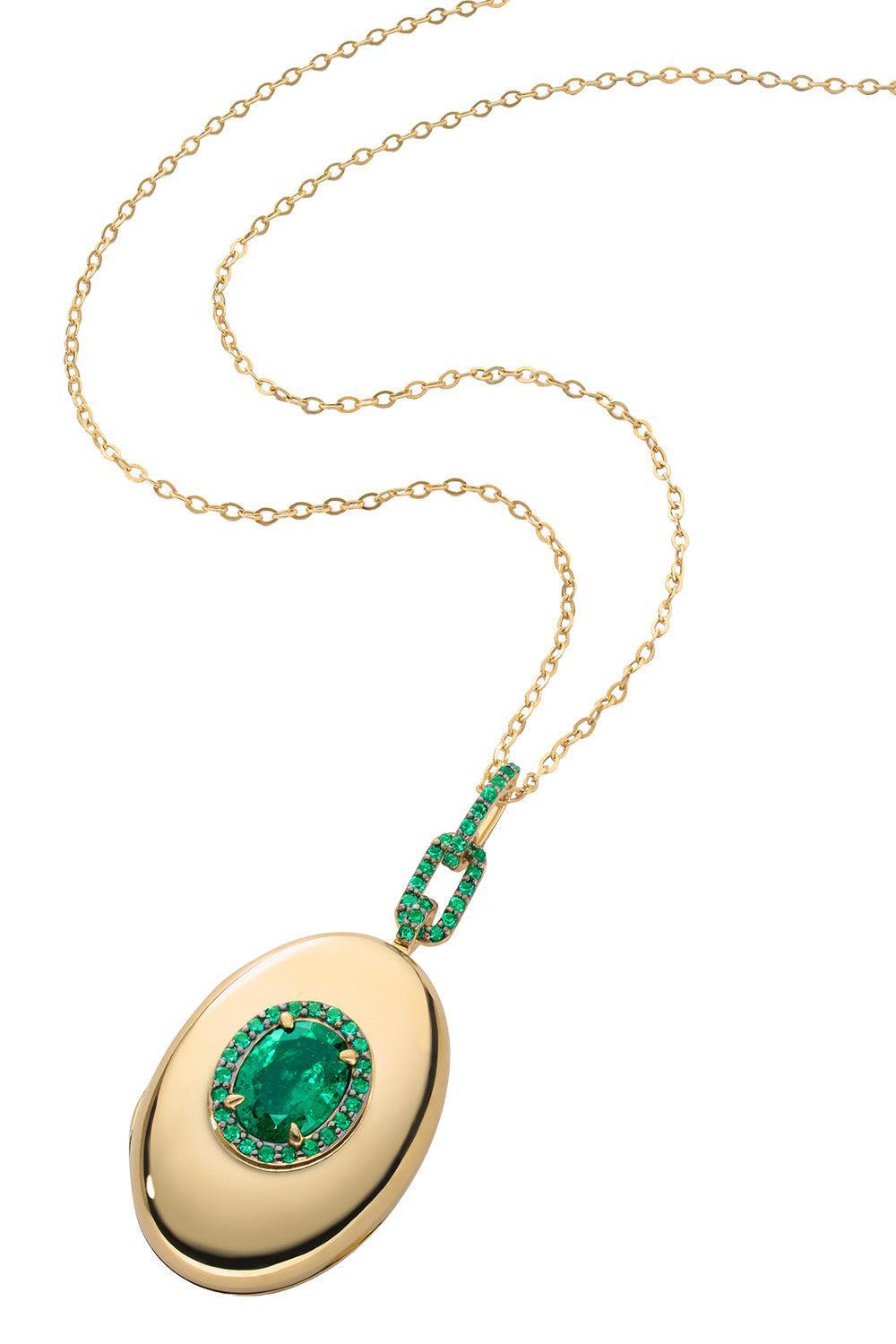 Emerald Halo Locket Necklace-YELLOW GOLD-17-JEWELRYFINE JEWELNECKLACE O-MONICA RICH KOSANN