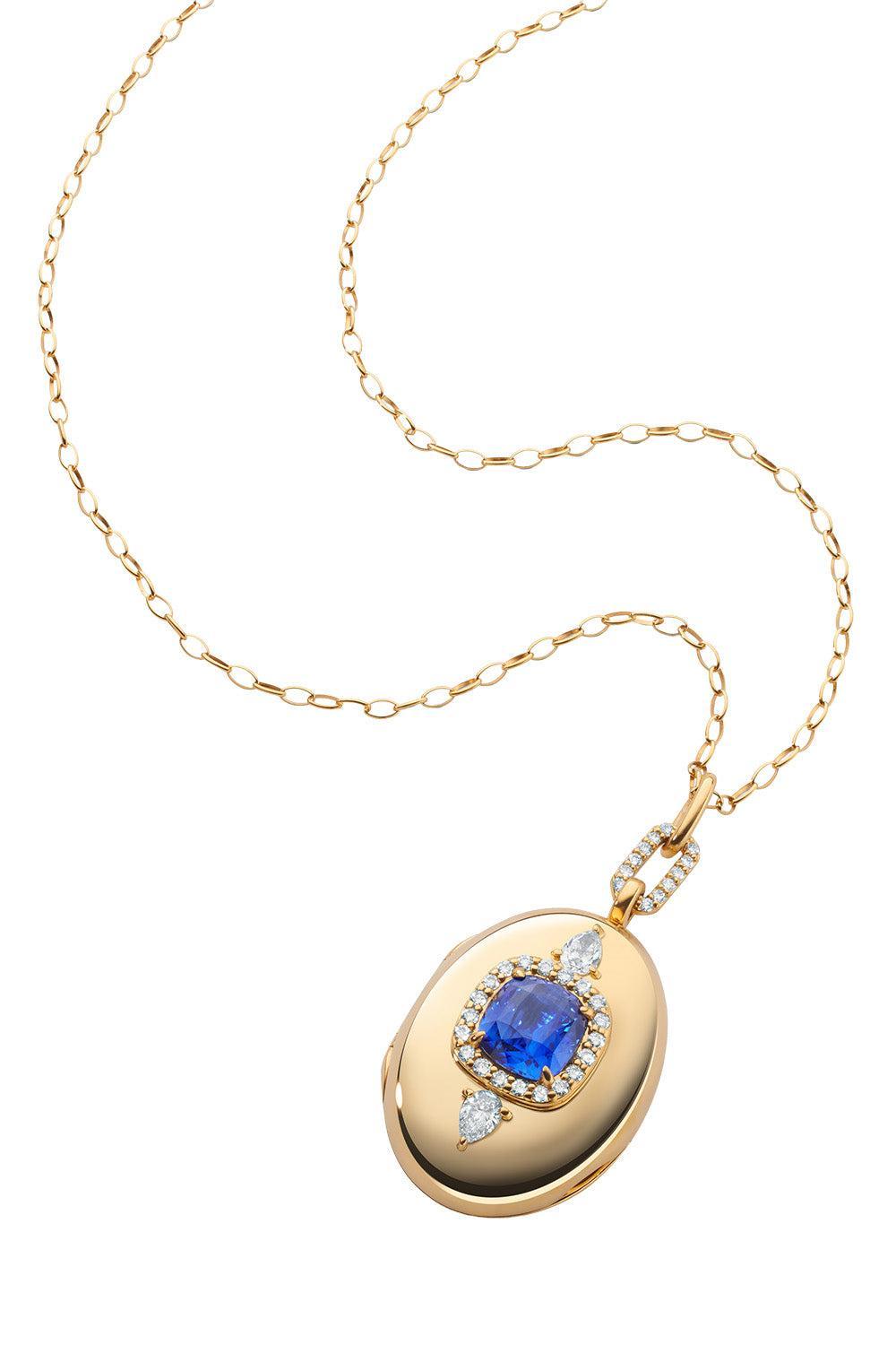 Blue Sapphire Diamond Oval Locket Necklace-YELLOW GOLD-17-JEWELRYFINE JEWELNECKLACE O-MONICA RICH KOSANN
