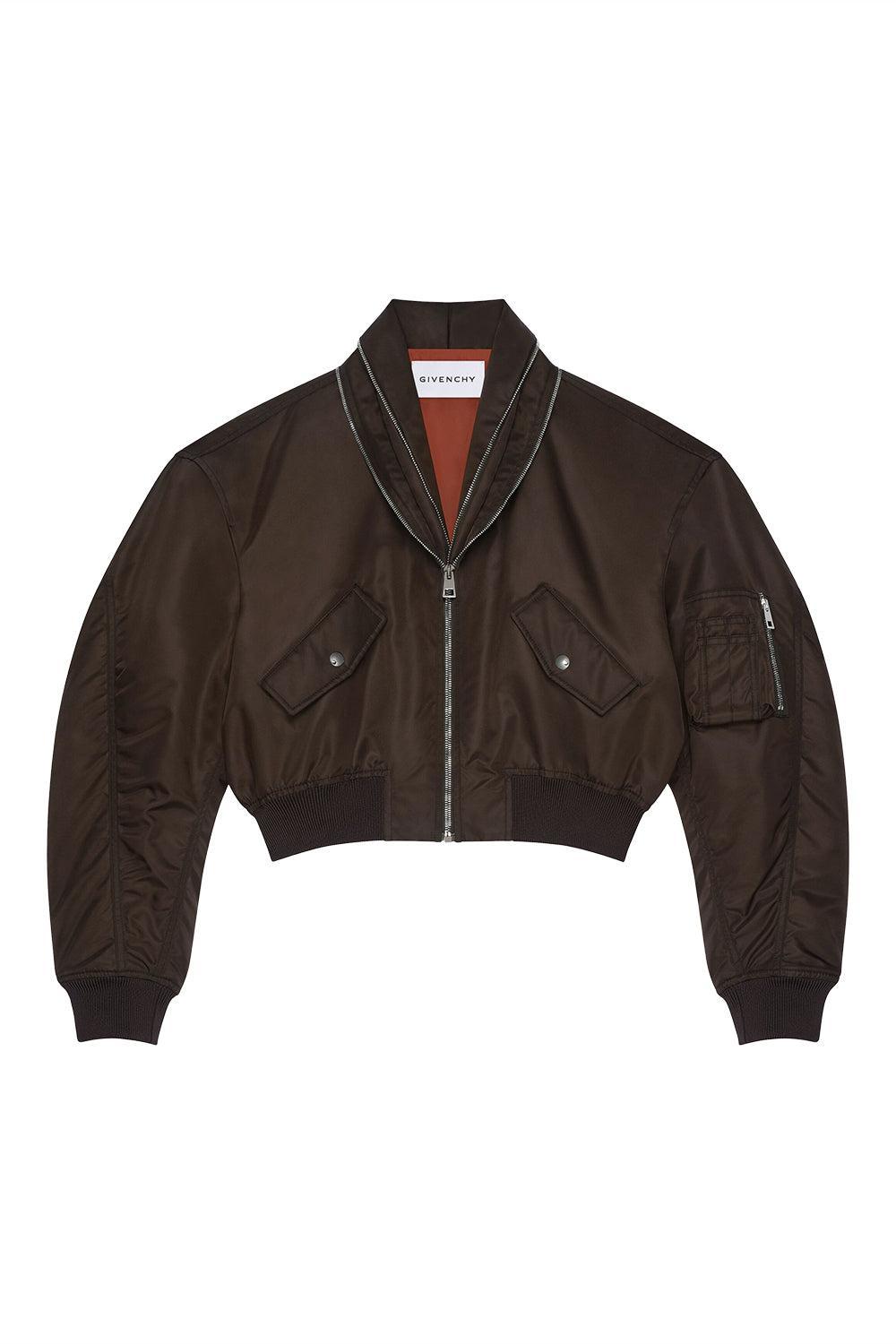 Zipped Shawl Collar Bomber Jacket-BROWN-36-CLOTHINGJACKETCROPPED-GIVENCHY
