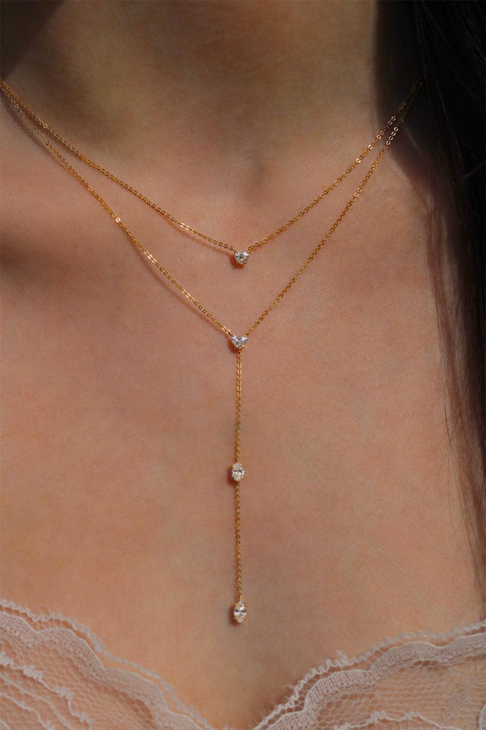 Diamond Heart Oval Short Lariat Necklace-ROSE GOLD-JEWELRYFINE JEWELNECKLACE O-ANITA KO
