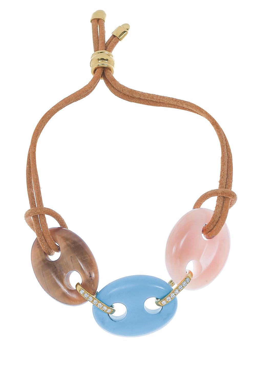 3 Stone Mariner Bracelet on Leather-YELLOW GOLD-JEWELRYFINE JEWELBRACELET O-JENNA BLAKE