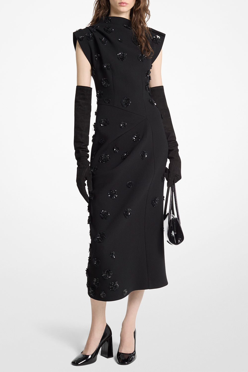 Embellished Draped Flower Dress